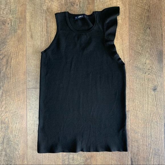 Zara knit black sleeveless with one flutter top size small - Picture 1 of 2